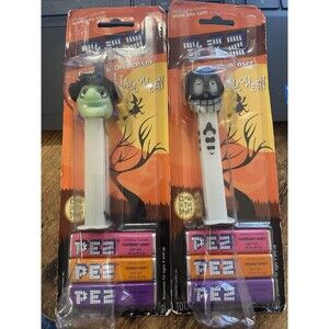 New HALLOWEEN PEZ CANDY DISPENSER & REFILLS Glow In The Dark - Skull And Witch